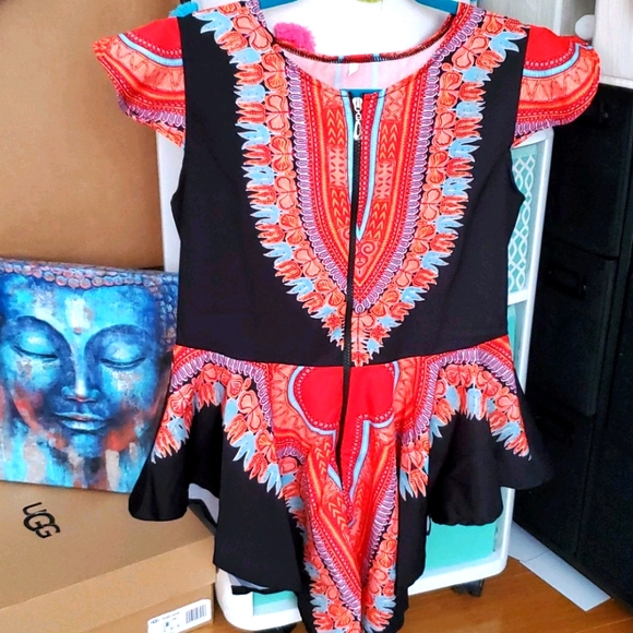 Zipper V Neck Summer Tank Top Women African Print - Picture 1 of 4